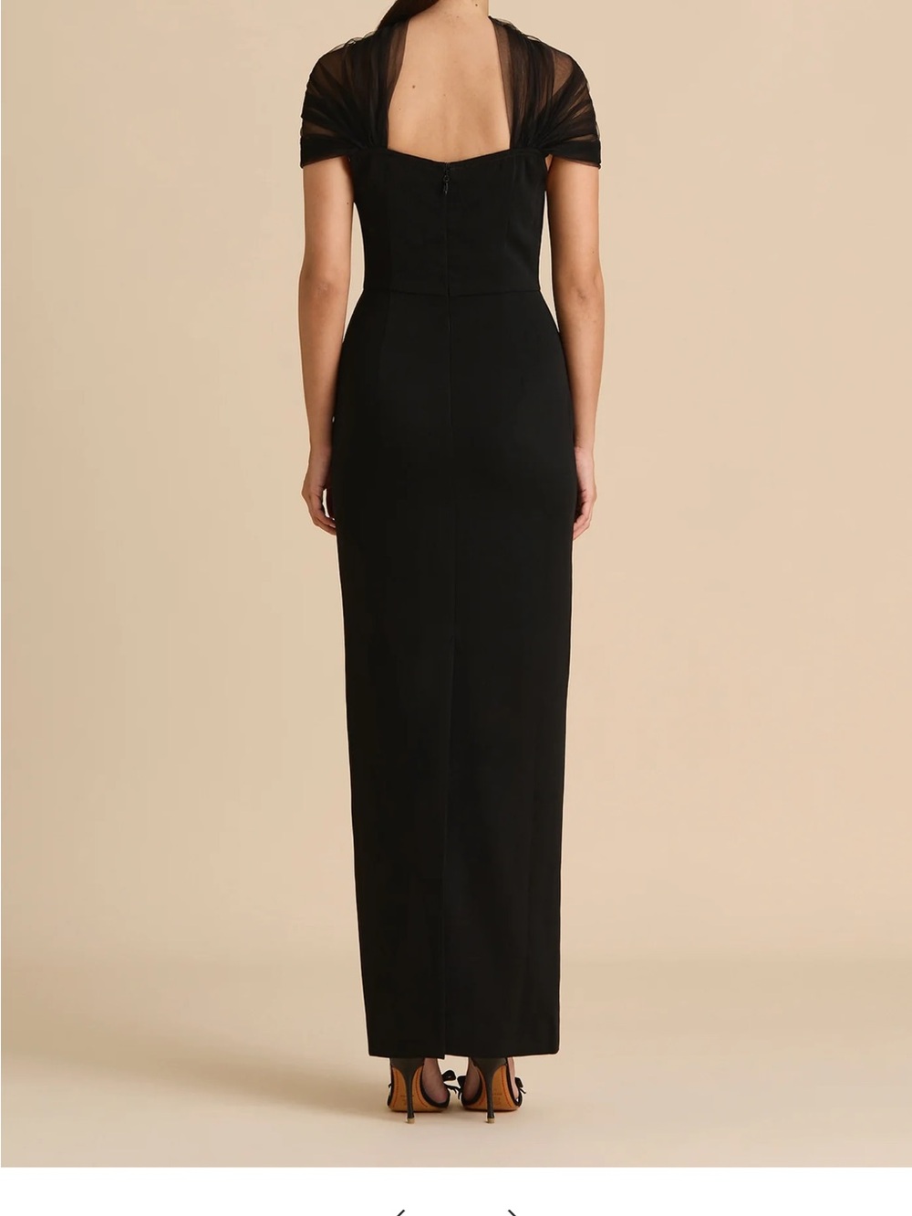 Strapless Black Evening Sheath Dress with Sheer Capelet - Picture 3 of 3